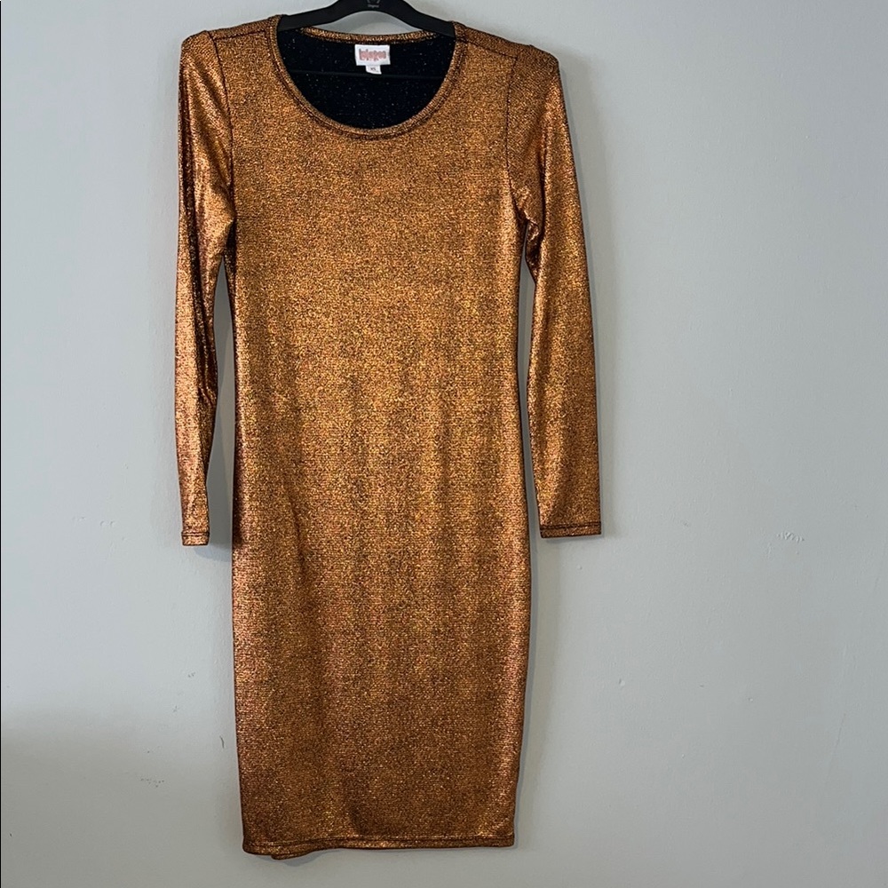 LuLaRoe Brown Orange Long Sleeve Bodycon Dress